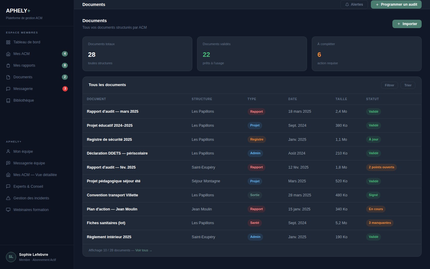 Documents partagés — registre de sécurité, projet pédagogique